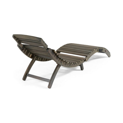 Hanie Outdoor Foldable Chaise Lounger, 73 Inch, Slatted Gray Acacia Wood