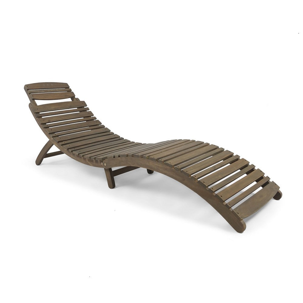 Hanie Outdoor Foldable Chaise Lounger, 73 Inch, Slatted Gray Acacia Wood