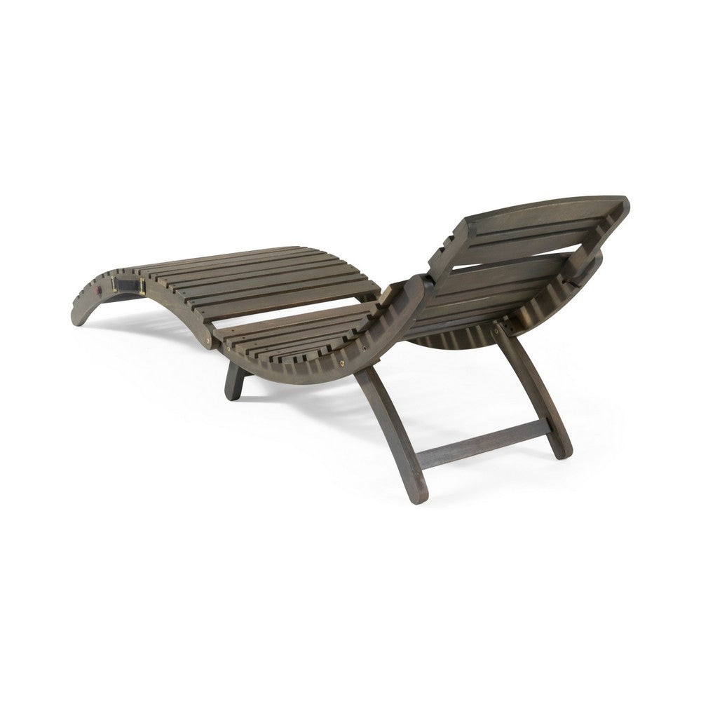Hanie Outdoor Foldable Chaise Lounger, 73 Inch, Slatted Gray Acacia Wood