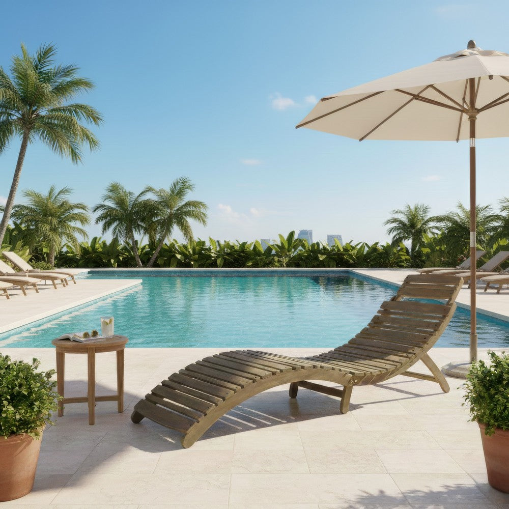 Hanie Outdoor Foldable Chaise Lounger, 73 Inch, Slatted Gray Acacia Wood