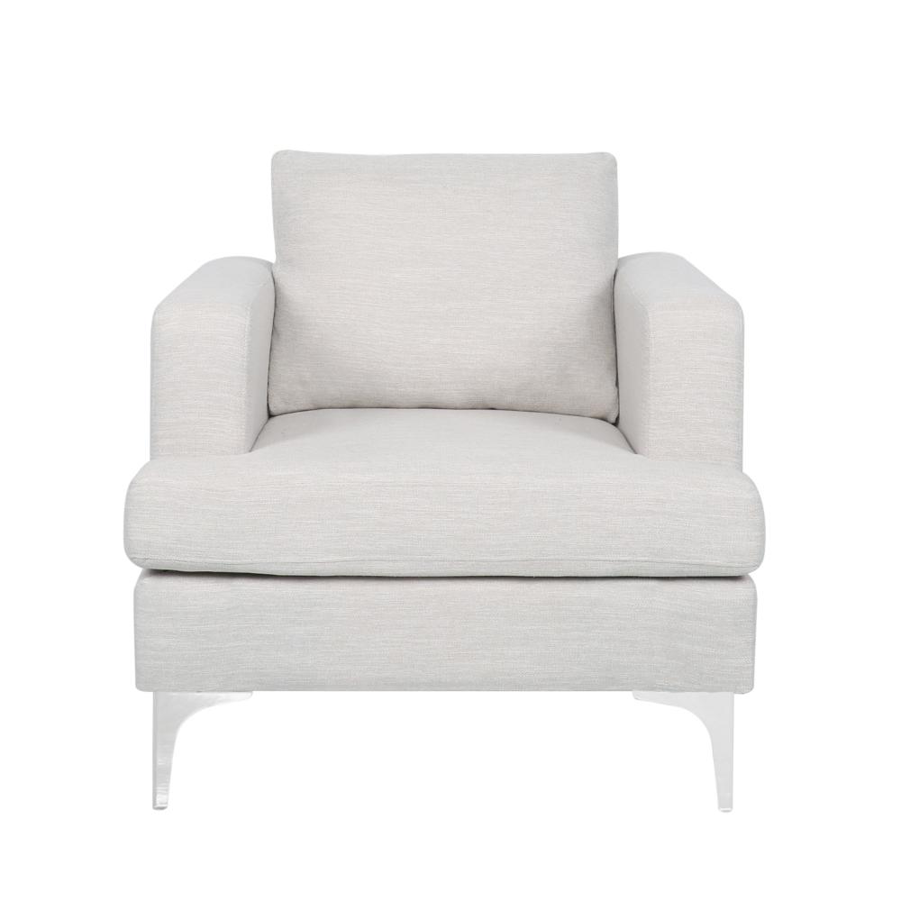 Accent Club Chair, Padded Back and Seat, Modern Silver Legs, Beige Fabric