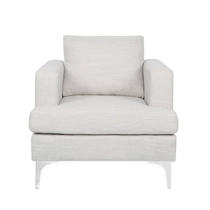 Accent Club Chair, Padded Back and Seat, Modern Silver Legs, Beige Fabric
