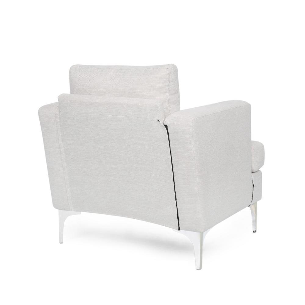 Accent Club Chair, Padded Back and Seat, Modern Silver Legs, Beige Fabric