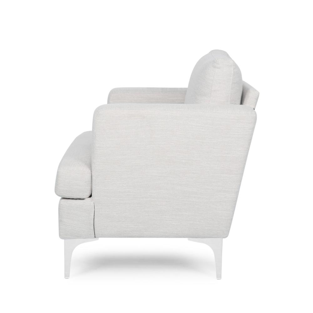 Accent Club Chair, Padded Back and Seat, Modern Silver Legs, Beige Fabric