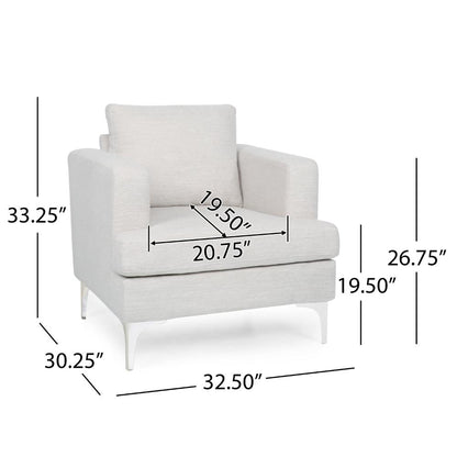 Accent Club Chair, Padded Back and Seat, Modern Silver Legs, Beige Fabric