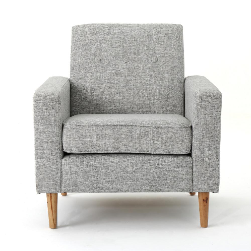 Accent Club Chair, Modern Light Gray Padded Seat, Angled Legs, Rubberwood