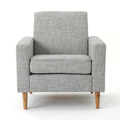 Accent Club Chair, Modern Light Gray Padded Seat, Angled Legs, Rubberwood