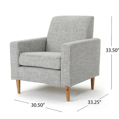 Accent Club Chair, Modern Light Gray Padded Seat, Angled Legs, Rubberwood