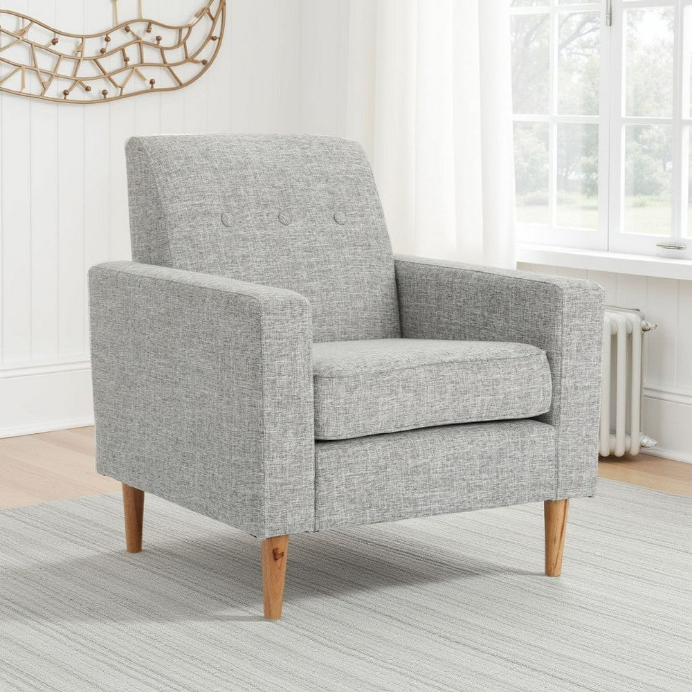 Accent Club Chair, Modern Light Gray Padded Seat, Angled Legs, Rubberwood