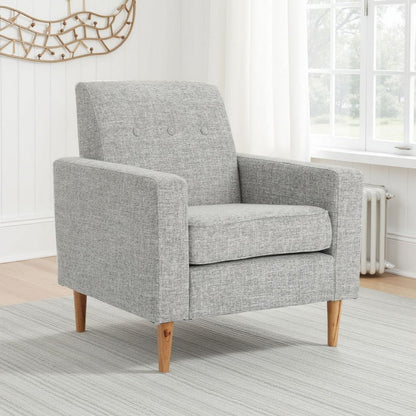 Accent Club Chair, Modern Light Gray Padded Seat, Angled Legs, Rubberwood