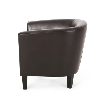 Accent Club Chair, Curved Round Back, Birch Wood, Rich Brown Faux Leather