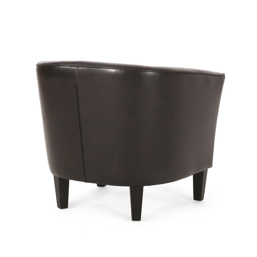 Accent Club Chair, Curved Round Back, Birch Wood, Rich Brown Faux Leather
