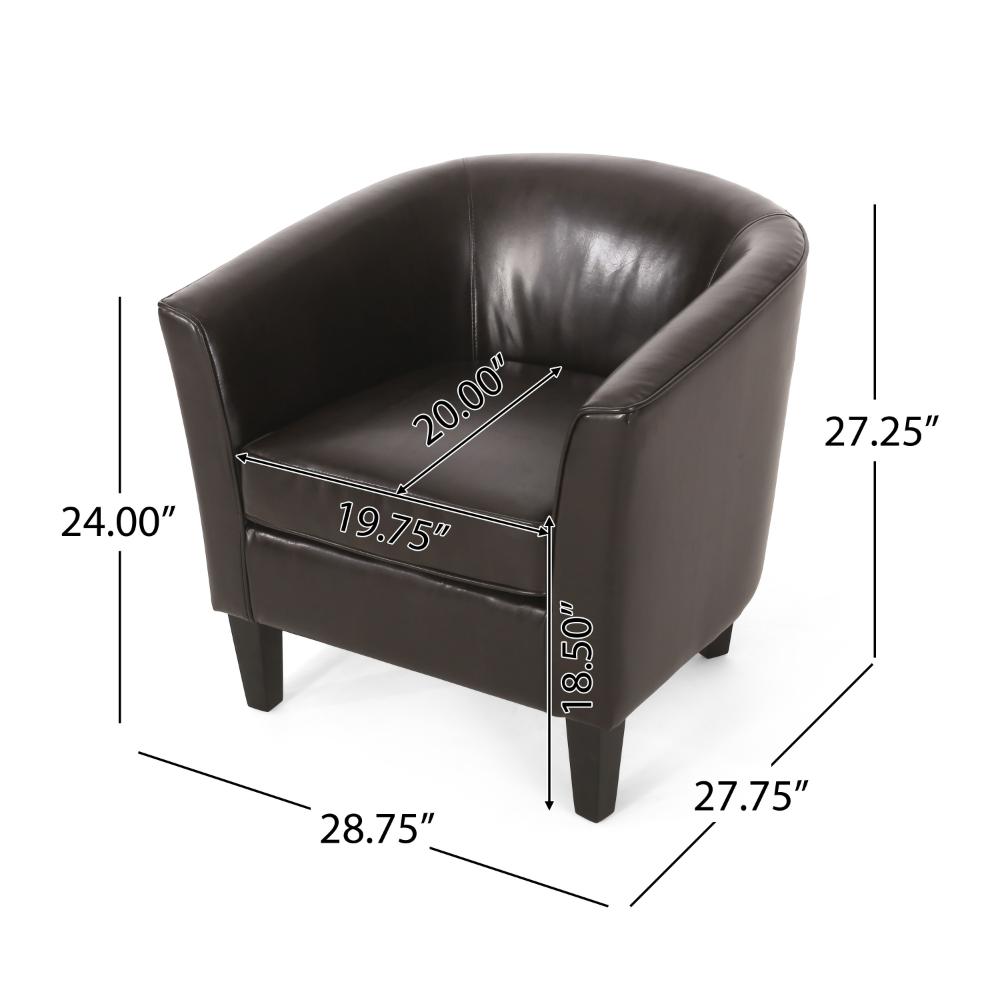 Accent Club Chair, Curved Round Back, Birch Wood, Rich Brown Faux Leather
