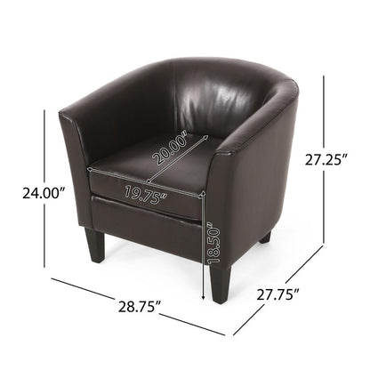 Accent Club Chair, Curved Round Back, Birch Wood, Rich Brown Faux Leather