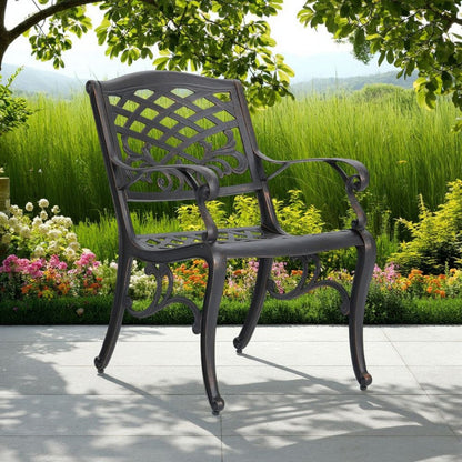Toni Outdoor Armchair, Scrolled Lattice Pattern, Cabriole Legs Copper Metal