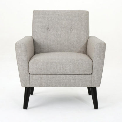 Accent Club Chair, Nailhead Trim Scrolled Arms, Birch Wood and Beige Fabric