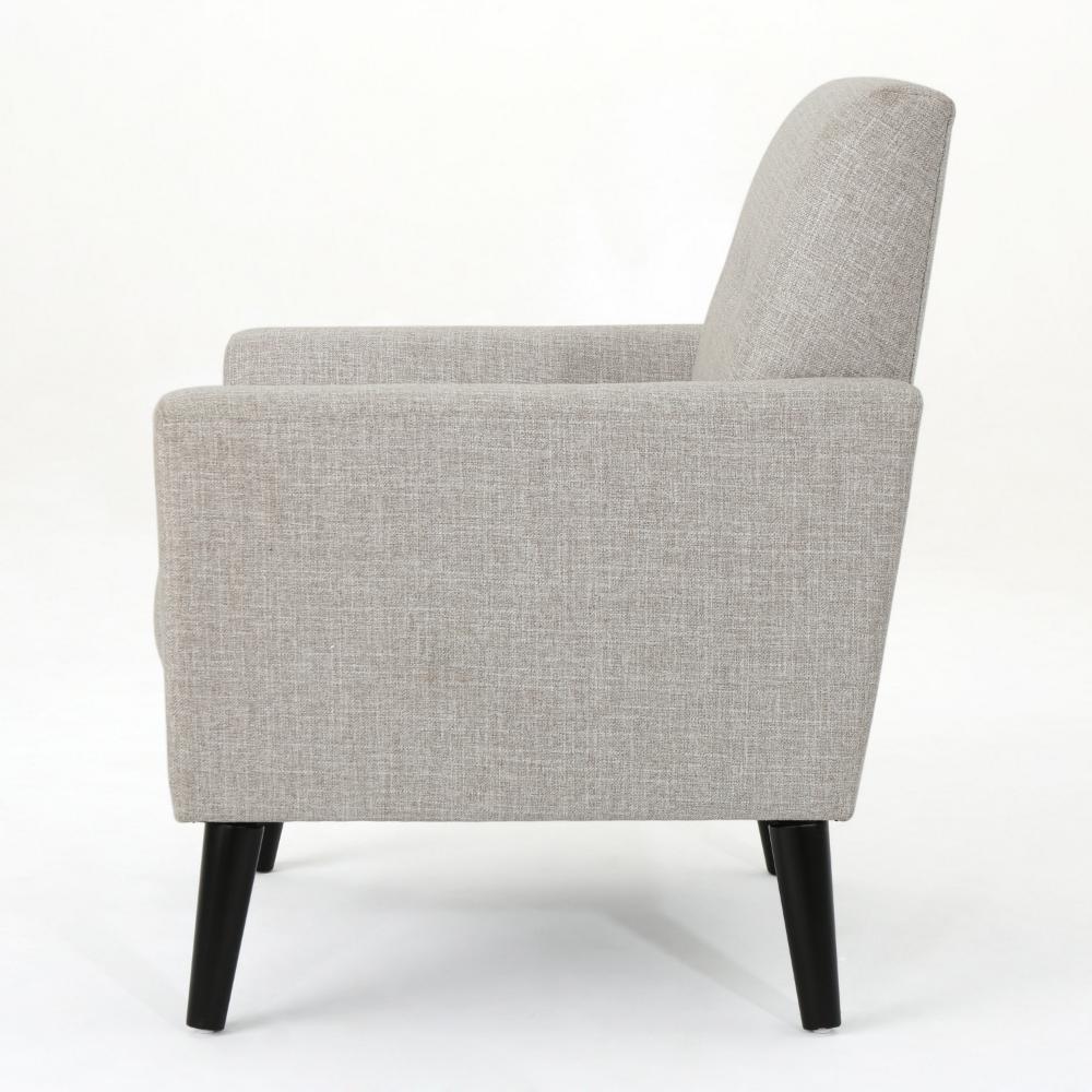 Accent Club Chair, Nailhead Trim Scrolled Arms, Birch Wood and Beige Fabric