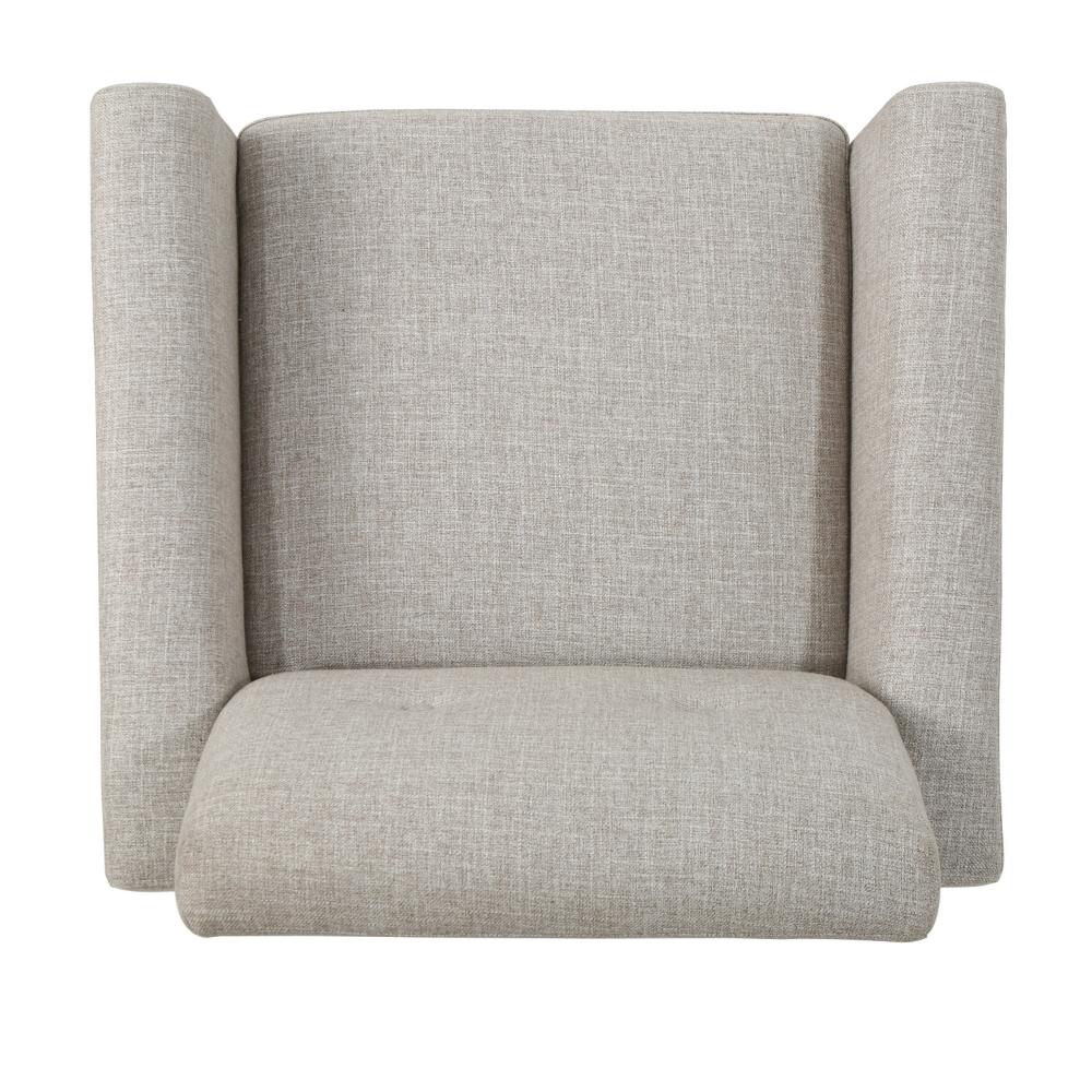 Accent Club Chair, Nailhead Trim Scrolled Arms, Birch Wood and Beige Fabric