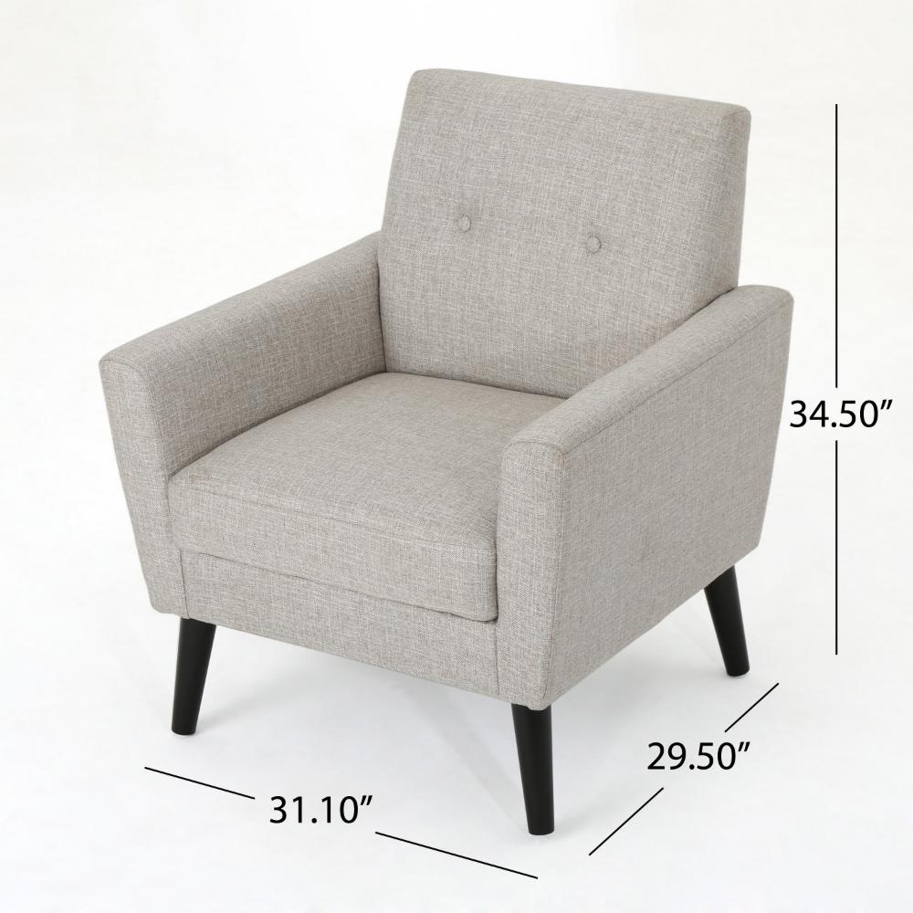 Accent Club Chair, Nailhead Trim Scrolled Arms, Birch Wood and Beige Fabric