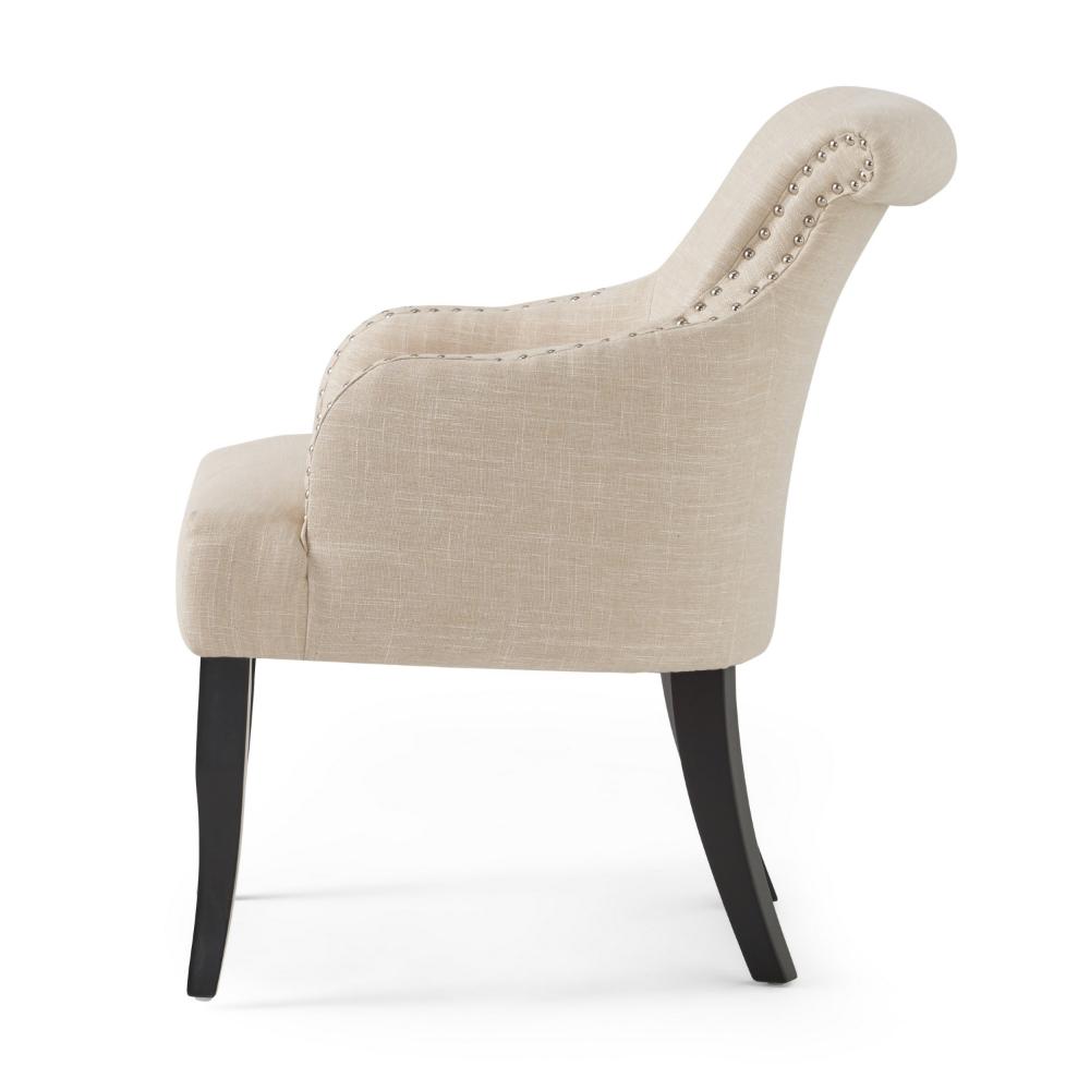 Accent Armchair, Nailhead Trim, Birch Wood, Plush Light Beige Fabric
