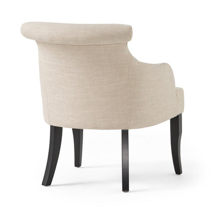 Accent Armchair, Nailhead Trim, Birch Wood, Plush Light Beige Fabric