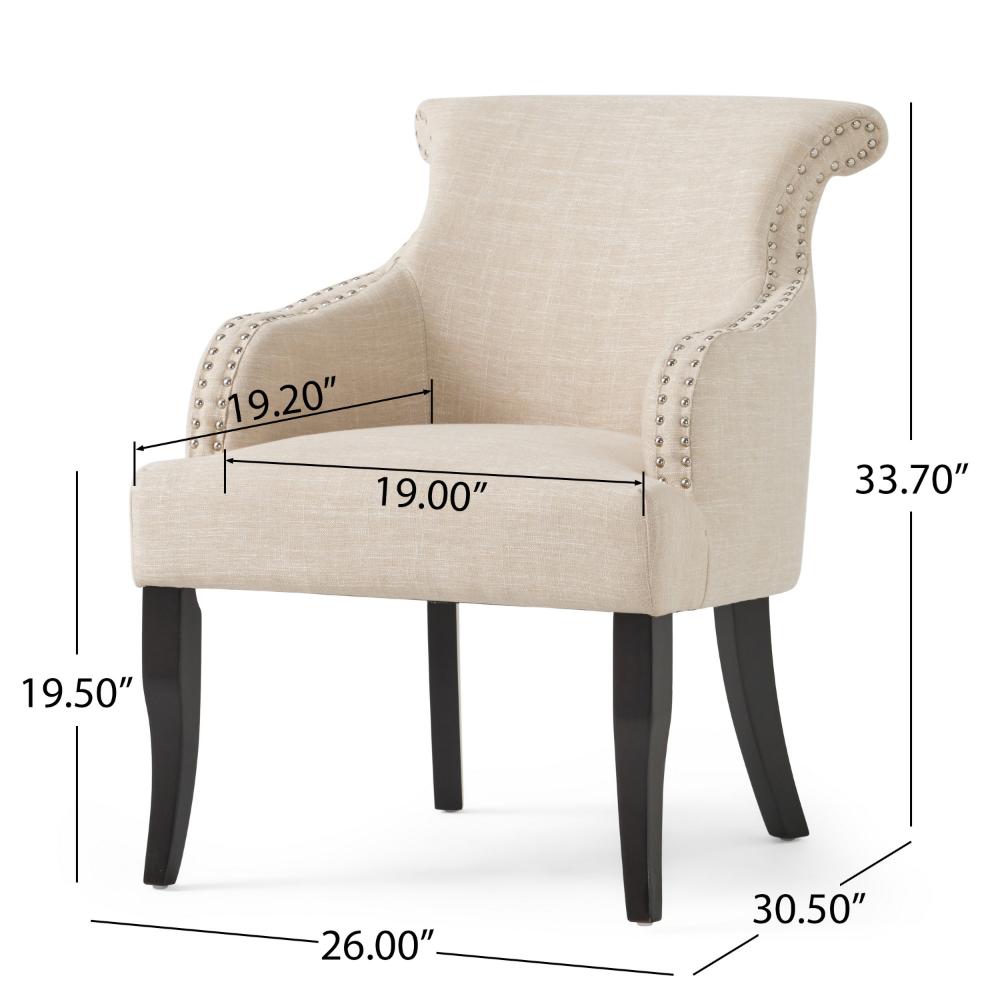 Accent Armchair, Nailhead Trim, Birch Wood, Plush Light Beige Fabric