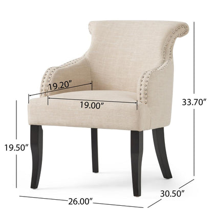 Accent Armchair, Nailhead Trim, Birch Wood, Plush Light Beige Fabric