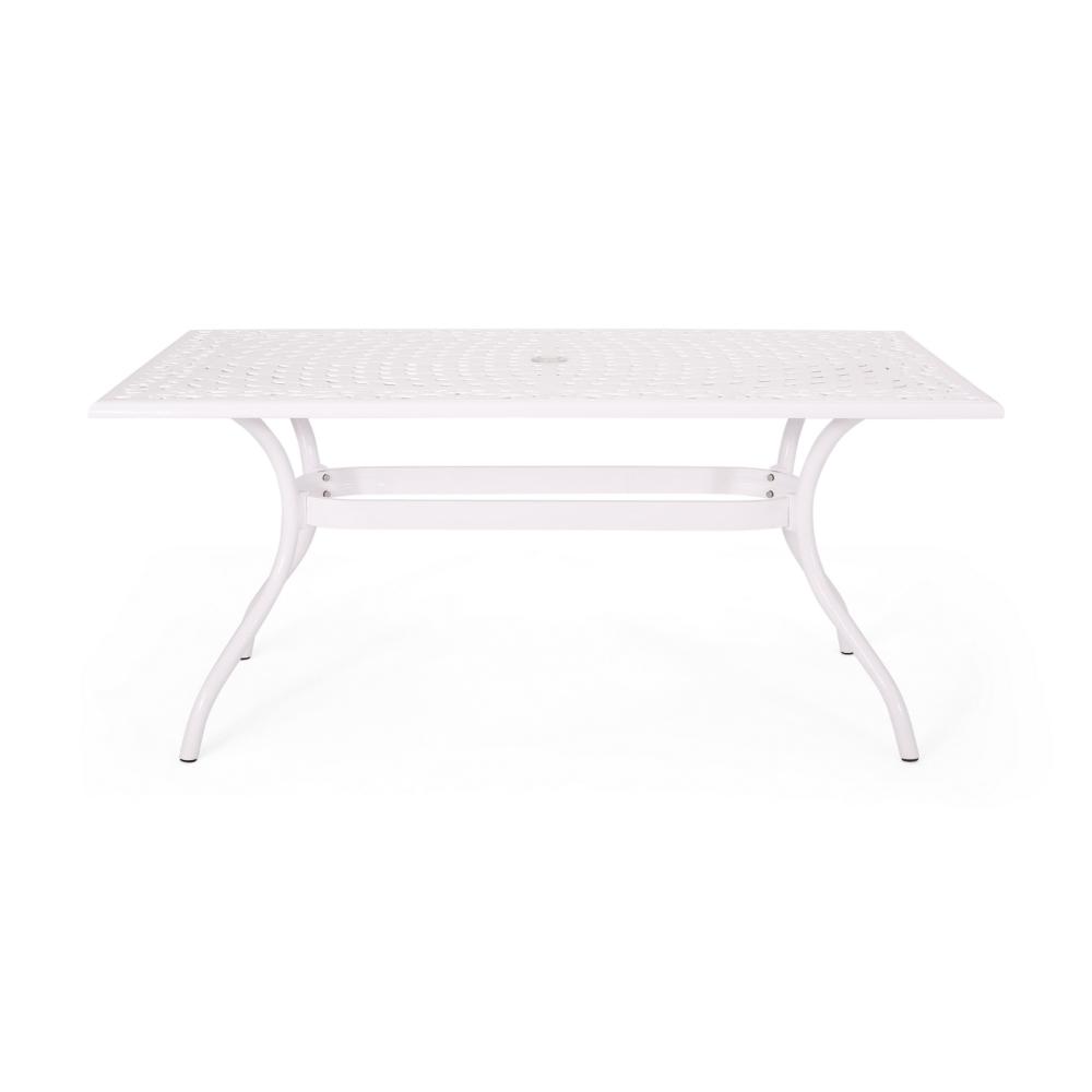 Toni Table, 67 Inch Rectangular Lattice Top, Saber Legs, White Aluminium