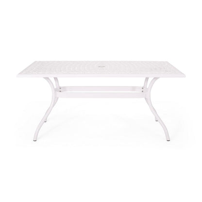 Toni Table, 67 Inch Rectangular Lattice Top, Saber Legs, White Aluminium