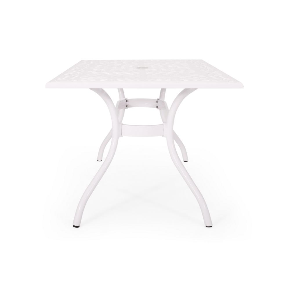 Toni Table, 67 Inch Rectangular Lattice Top, Saber Legs, White Aluminium