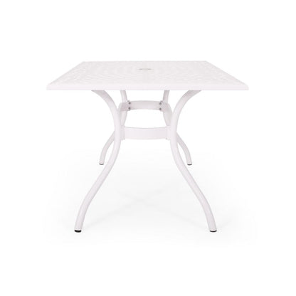 Toni Table, 67 Inch Rectangular Lattice Top, Saber Legs, White Aluminium