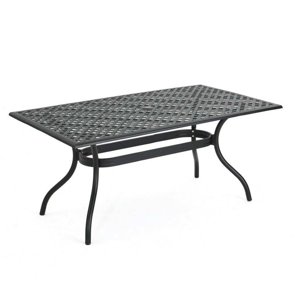 Cay Outdoor Dining Table, 67 Inch Rectangular, Lattice Black Aluminium