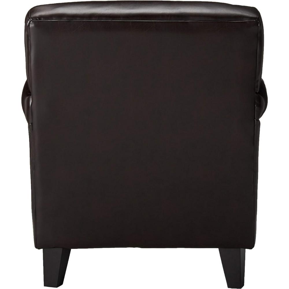 Accent Club Chair, 40 Inch, Tufted Back, Full-Padded Brown Faux Leather