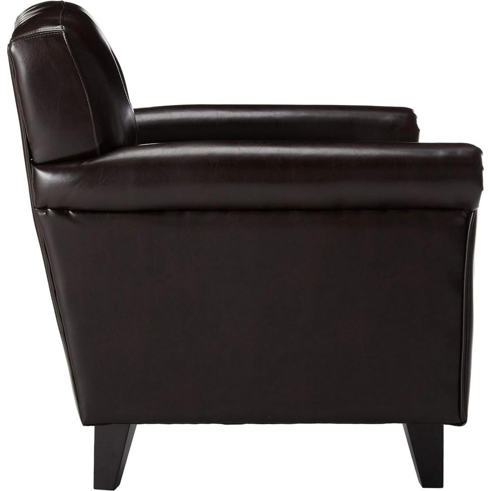 Accent Club Chair, 40 Inch, Tufted Back, Full-Padded Brown Faux Leather