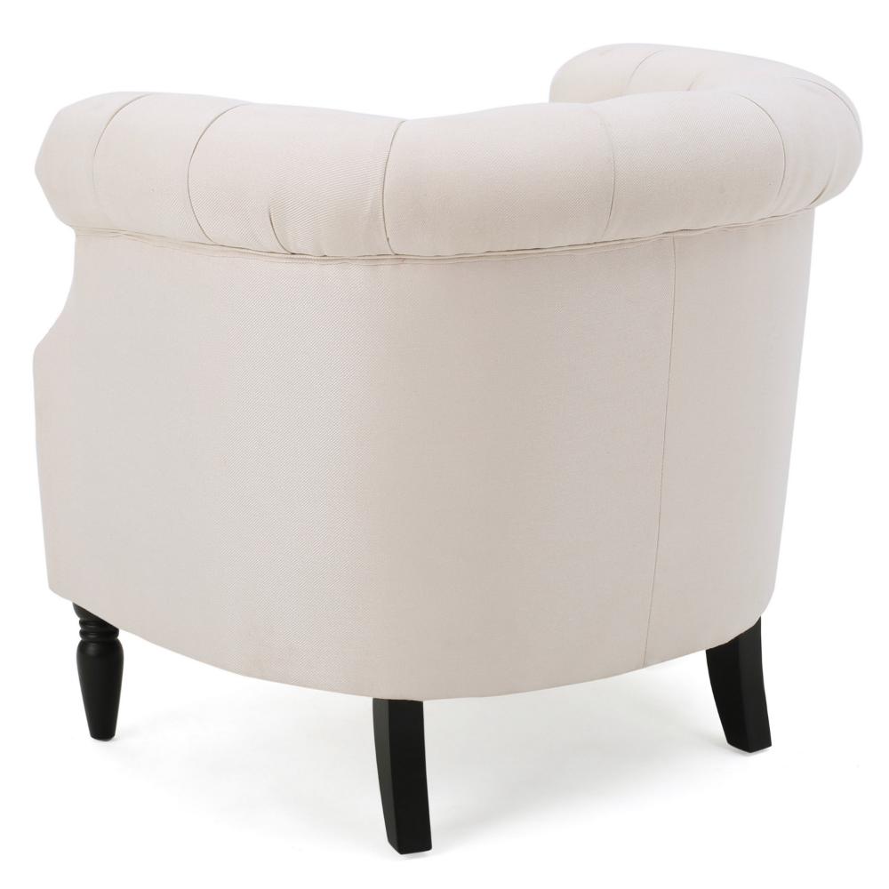 37 Inch Accent Club Chair, High Tufted Back, Studded Arms, Beige Fabric