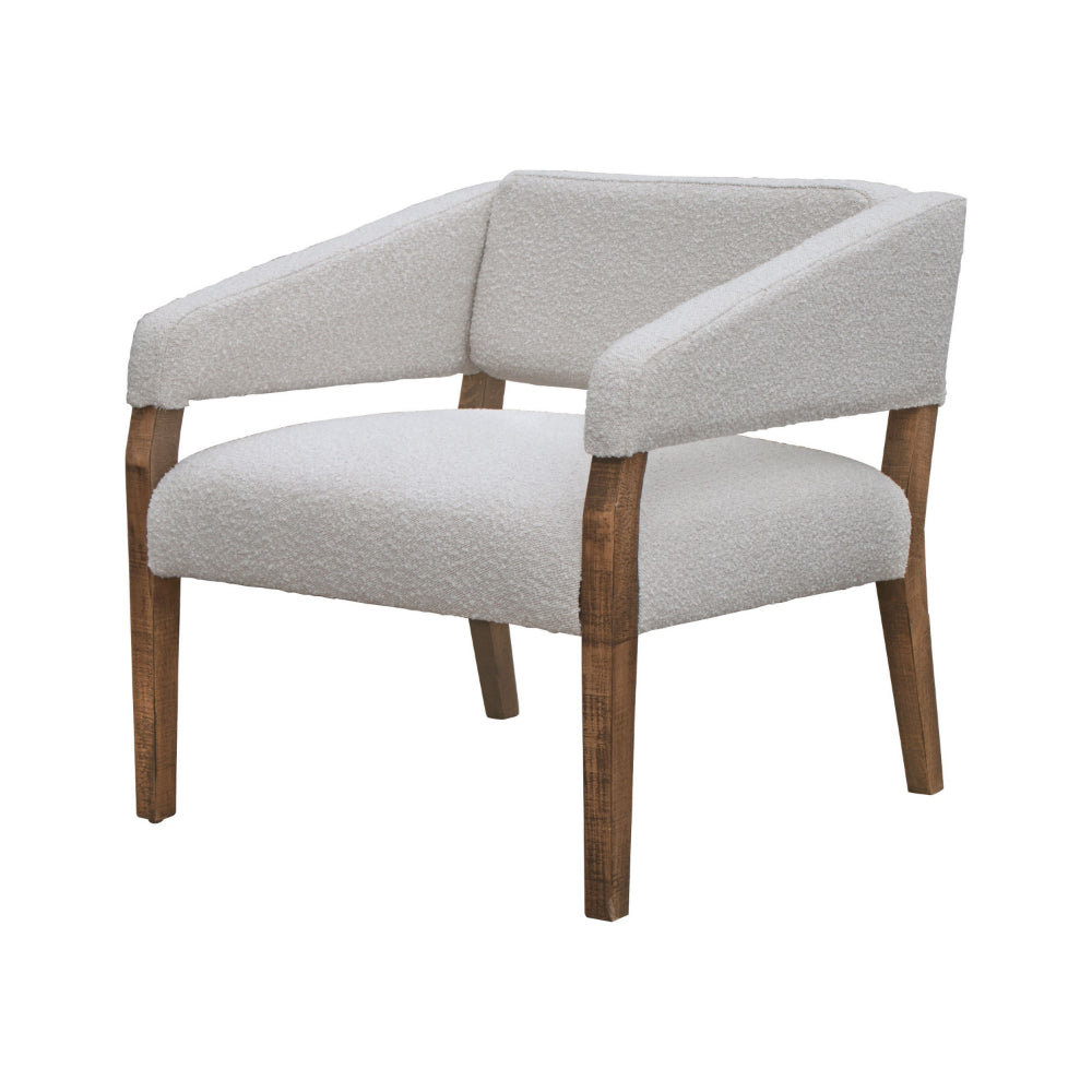 Merry Accent Chair, Ivory Polyester, Plush Foam, Brown Solid Pine Wood Legs