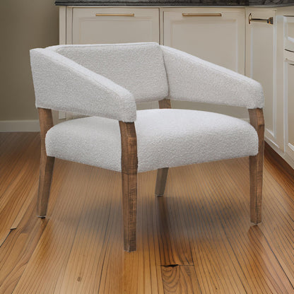 Merry Accent Chair, Ivory Polyester, Plush Foam, Brown Solid Pine Wood Legs