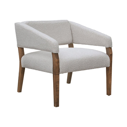 Merry Accent Chair, Ivory Polyester, Plush Foam, Brown Solid Pine Wood Legs