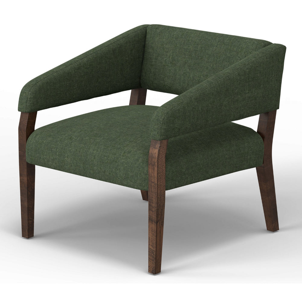 Merry Accent Chair, Olive Green Polyester, Foam, Brown Solid Pine Wood