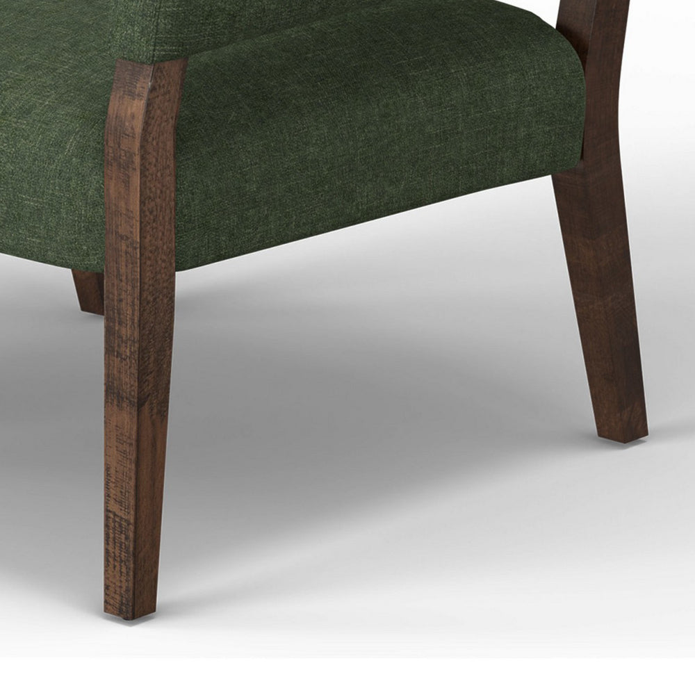 Merry Accent Chair, Olive Green Polyester, Foam, Brown Solid Pine Wood