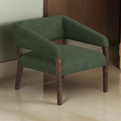 Merry Accent Chair, Olive Green Polyester, Foam, Brown Solid Pine Wood