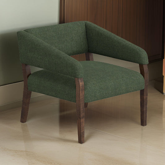 Merry Accent Chair, Olive Green Polyester, Foam, Brown Solid Pine Wood