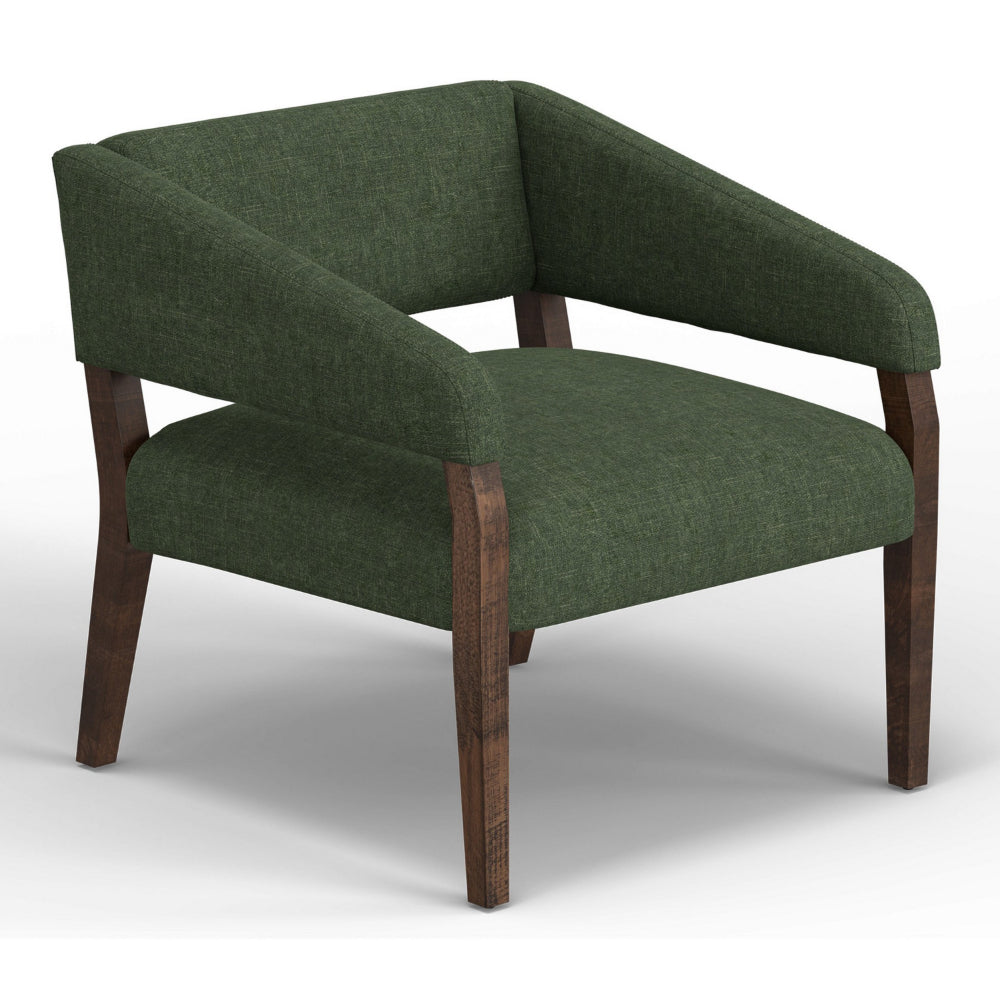 Merry Accent Chair, Olive Green Polyester, Foam, Brown Solid Pine Wood