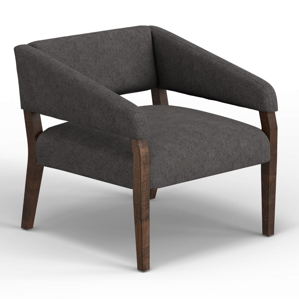 Merry Accent Chair, Iron Gray Polyester, Plush Foam, Brown Solid Pine Wood