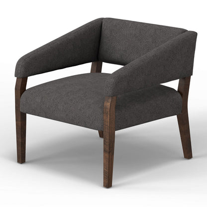 Merry Accent Chair, Iron Gray Polyester, Plush Foam, Brown Solid Pine Wood