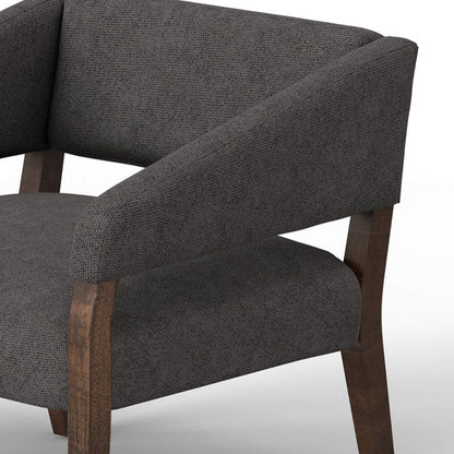 Merry Accent Chair, Iron Gray Polyester, Plush Foam, Brown Solid Pine Wood