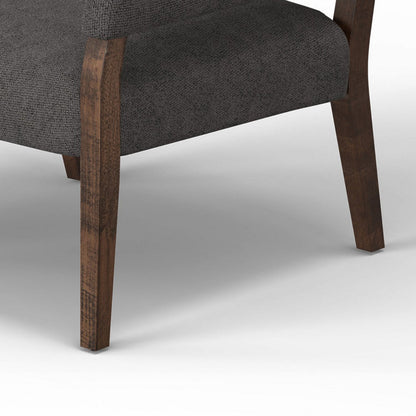 Merry Accent Chair, Iron Gray Polyester, Plush Foam, Brown Solid Pine Wood