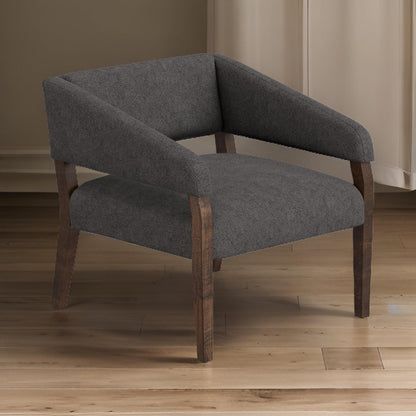 Merry Accent Chair, Iron Gray Polyester, Plush Foam, Brown Solid Pine Wood