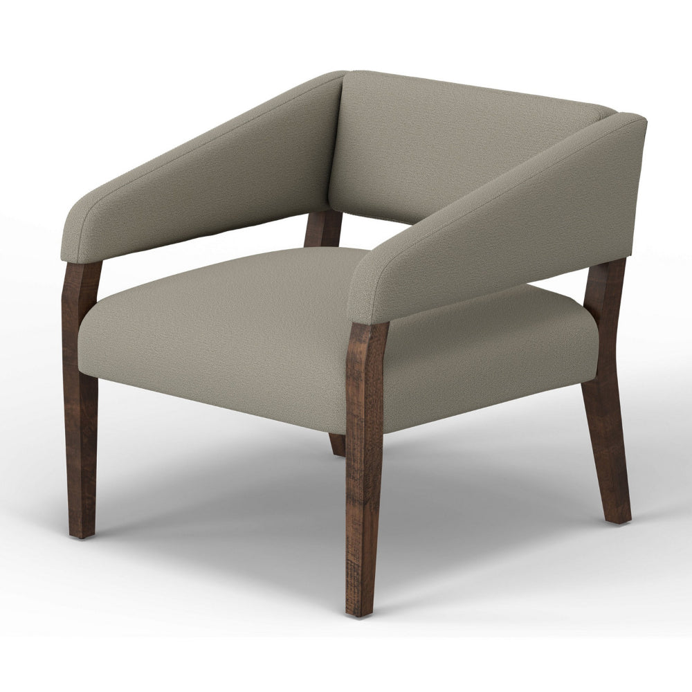 Merry Accent Chair, Almond Gray Polyester, Foam, Brown Solid Pine Wood