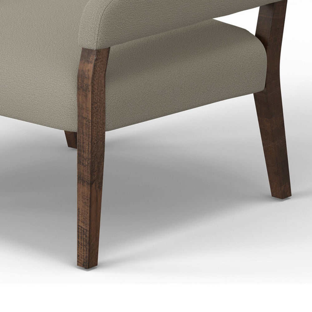 Merry Accent Chair, Almond Gray Polyester, Foam, Brown Solid Pine Wood